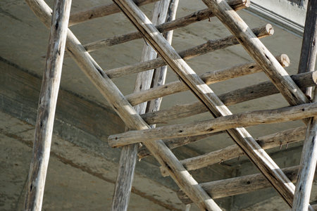 simple wooden scaffolding on a construction site in Zanzibarの写真素材