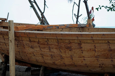Wooden boats under construction on Nungwi Beachの写真素材