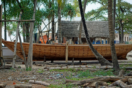 Wooden boats under construction on Nungwi Beach