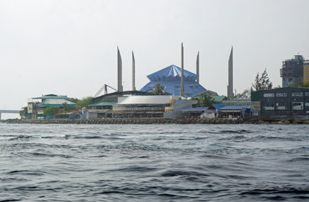 Mosque in Male on the Maldives from the seaの写真素材