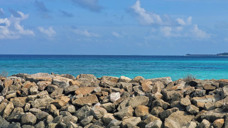 Sunny tropical beach paradise Maafushi on the Maldives