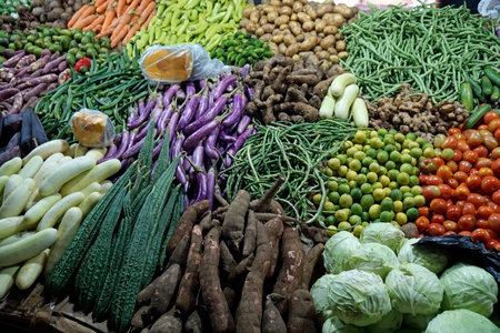 Fresh colorful vegetables on a local market in Colombo, Sri Lanka