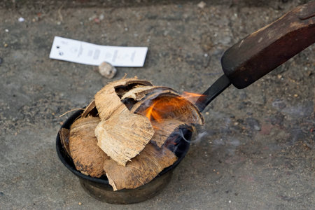 Coconut torch in the streets of Colombo in Sri Lanka