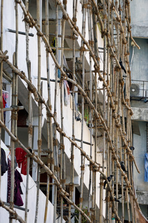 bamboo scaffolding on a building in mumbai