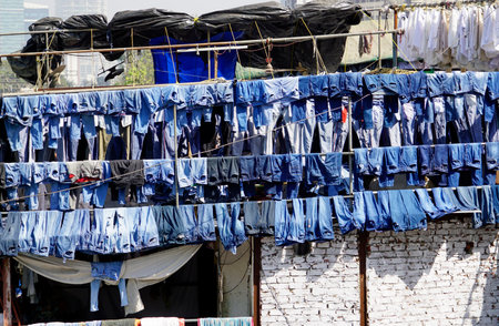 laundry at the dhobi ghat slum in mumbai in indiaの写真素材