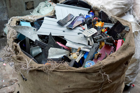 plastic recycling at the dharavi slum in mumbai in indiaの写真素材