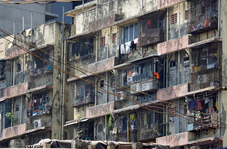 Housing area at the Dharavi slum in Mumbai in Indiaの写真素材