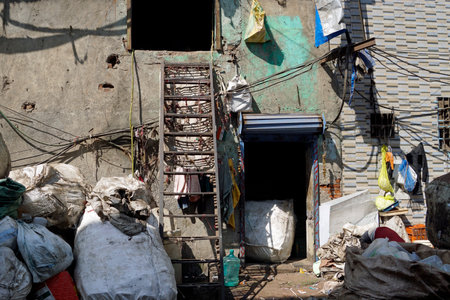 plastic recycling at the dharavi slum in mumbai in indiaの写真素材