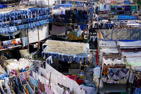 laundry at the dhobi ghat slum in mumbai in indiaの写真素材