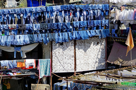 laundry at the dhobi ghat slum in mumbai in indiaの写真素材