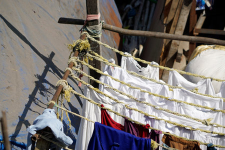 laundry at the dhobi ghat slum in mumbai in indiaの写真素材
