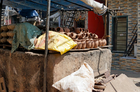 pottery at the dharavi slum in mumbai in indiaの写真素材