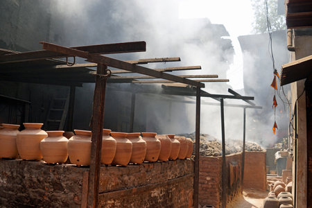 pottery at the dharavi slum in mumbai in indiaの写真素材