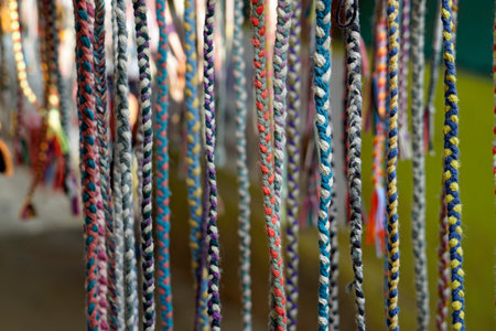 Colorful handmade bracelets displayed in Goa in India