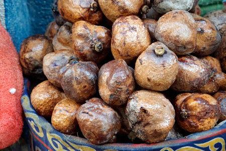 traditional baskets containing dried spices in Egyptの写真素材