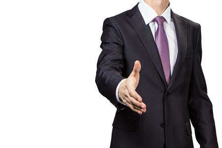 Businessman greeting  isolated on white の写真素材