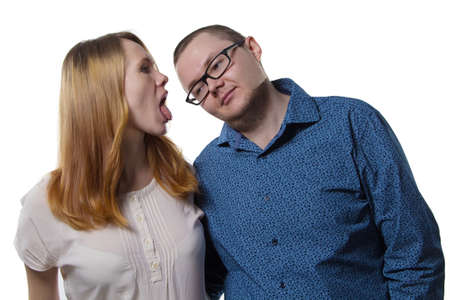 Portrait of a funny couple - isolated photo portraitの写真素材