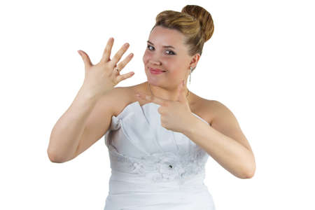 Bride with white dress - isolated photo portraitの写真素材