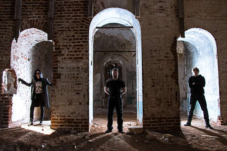 Metal band in temple - photo of rock band in cathedralの写真素材