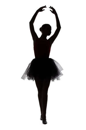 Photo of ballerina with hands up on white backgroundの写真素材
