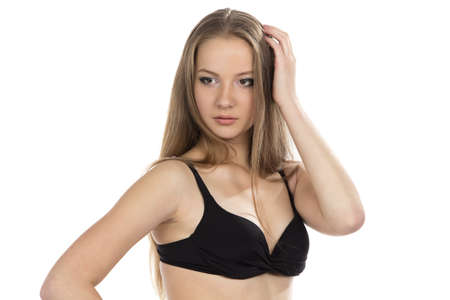 Image of teenage girl on white backgroundの写真素材