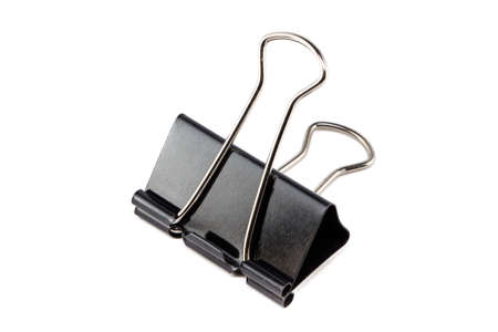 Image of the group black steel paperclips on white background