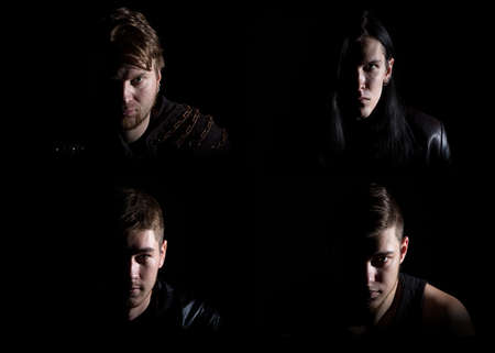 Photo of four man faces on black 