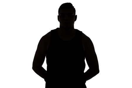 Photo of young man silhouette on white の写真素材