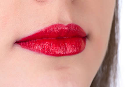 Photo of the red womans lips, make upの写真素材