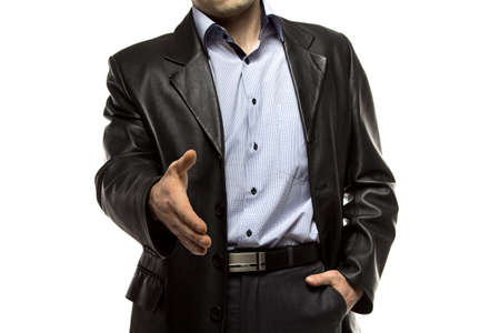 Photo of business man offering a handshake on white backgroundの写真素材