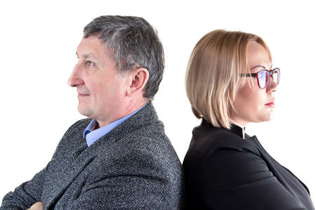 Image of business people, back to back on white backgroundの写真素材