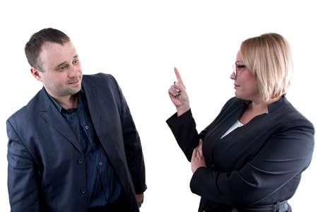 Photo of boss rebukes employee on white backgroundの写真素材