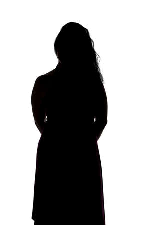 Image of silhouette of curvy woman on white backgroundの写真素材