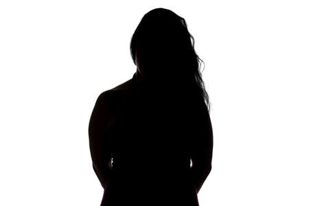 Photo of silhouette of curvy woman on white backgroundの写真素材