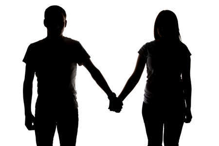 Photo of teenagers silhouette on white backgroundの写真素材