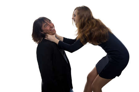 Blond woman and man on white backgroundの写真素材