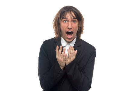 Amazed young man, isolated photo on white background