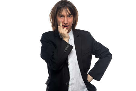 Daring young man, isolated photo on white background