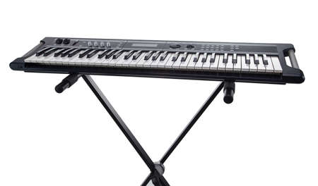 Synthesizer on the rack on white backgroundの写真素材