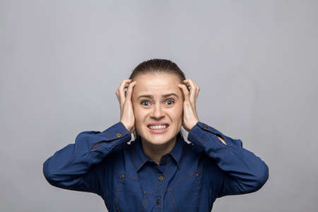 Portrait of yelling womanの写真素材