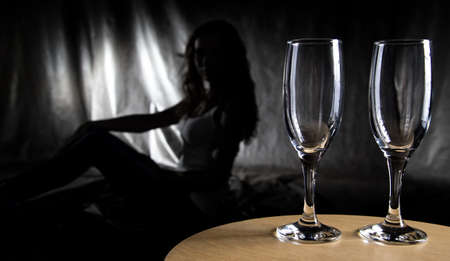 Womans silhouette in shadowsの写真素材