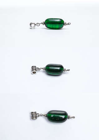 Glass handmade green beadsの写真素材