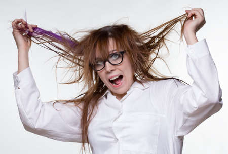 Funny scientist shaggy womanの写真素材