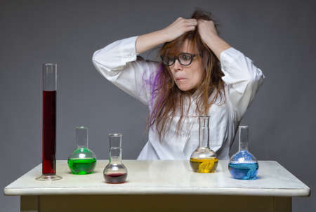 Guilty shaggy scientist in labの写真素材