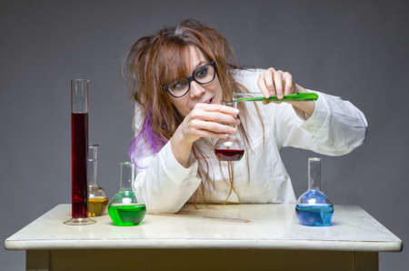 Mixing liquid shaggy scientist in lab