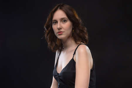 Portrait of serious brunette womanの写真素材