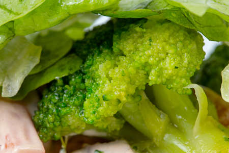 Boiled green broccoli with saladの写真素材