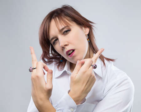 Portrait of cheeky brunette woman