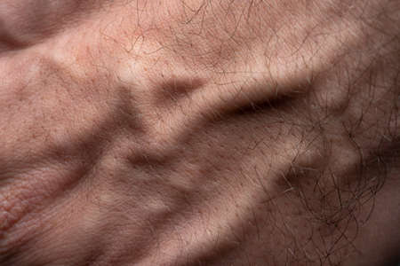 Texture of humans hand with veins, closeup photo
