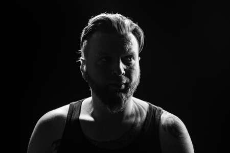 Black and white portrait of the bearded manの写真素材